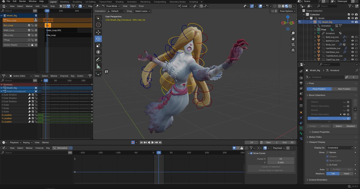 CrossFox_Games's tweet photo. I wanted to simulate the hair in UE5 but unfortunately I messed up, so I guess I'm animating it by hand now. Ngl I'm eyeing Cascadeur rn bc of it. #Blender #GameDev #IndieDev https://t.co/iH7Sfe8C1R