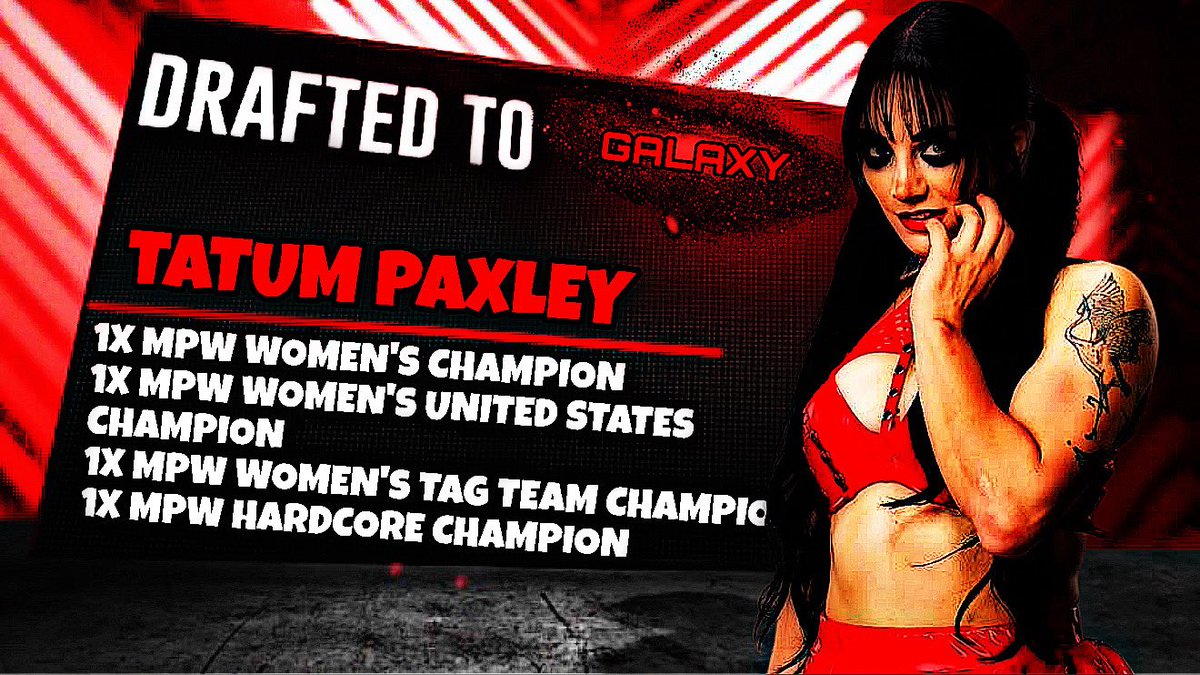 MidnightWrestle's tweet photo. For the Next Pick of the MPW Draft… Galaxy Picks

1X MPW Women’s Champion
1X MPW Women’s United States Champion
1X MPW Women’s Tag Team Champion 
1X MPW Hardcore Champion

The Eyes of the Reaper Tatum Paxley @EST4FATUU https://t.co/5TvLRwnJXg