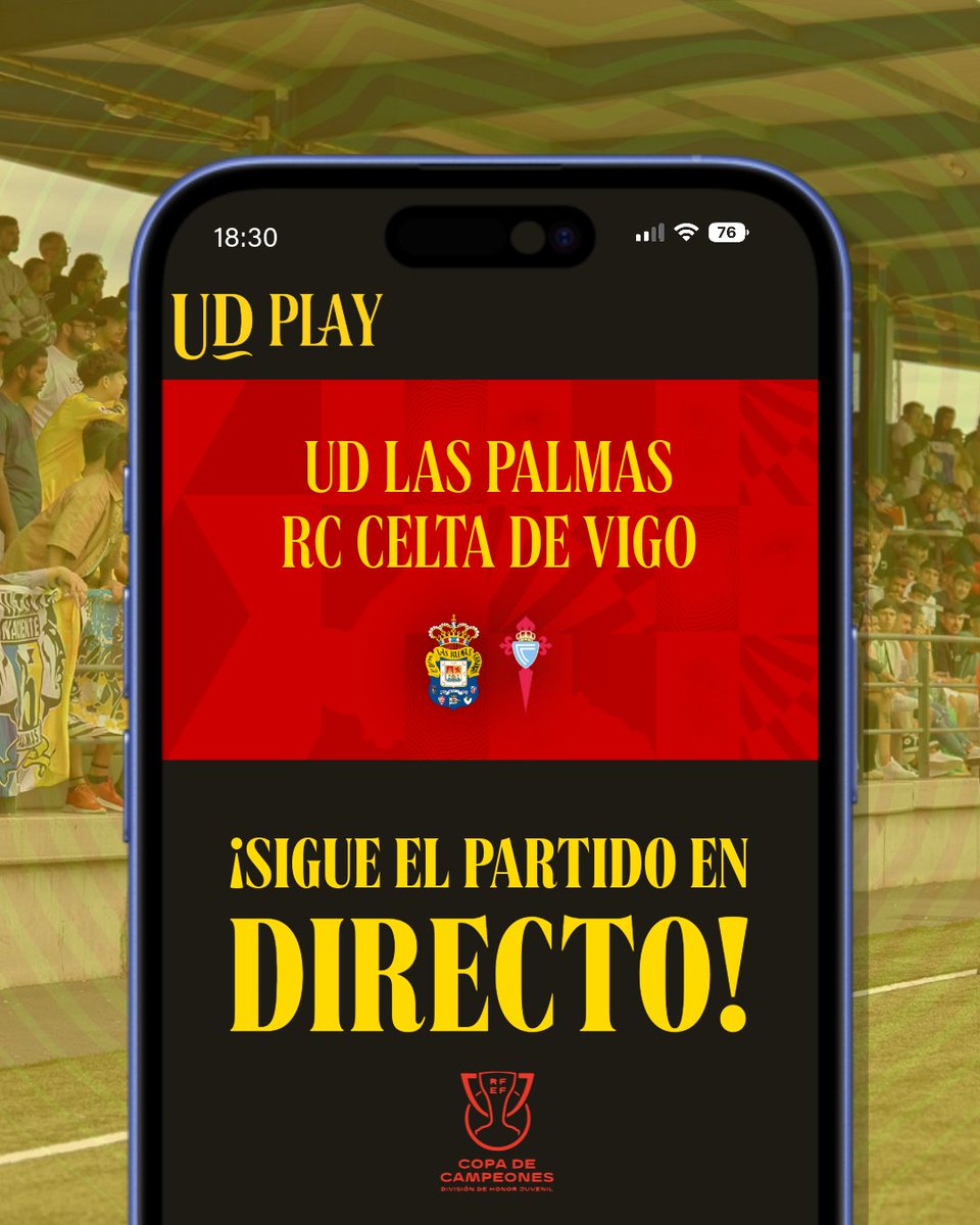 UDLP_Cantera's tweet photo. 🏆 ¡Día de #CopaDeCampeones! ¡Ven al Anexo o síguelo a través de #UDPlay! 💛
🟡 Juvenil A 🆚 RC Celta de Vigo 🔵
🏠 18:30 h. • Anexo al EGC
#SeremosMásUnión #LaUniónHaceLasPalmas https://t.co/QnEmX19sqV