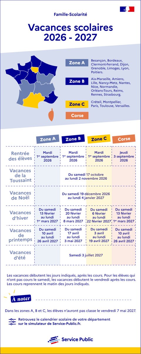 visitingFrance's tweet photo. 📚تقويم  إجازات المدارس في #فرنسا لعامي 27/26 م حسب المناطق . 

📌التفاصيل في الصور . 

🗓️ الموقع الرسمي 
https://t.co/UBx7Uxz0VW

#فرنسا_بعيون_عربية https://t.co/tVDyCI9V7u
