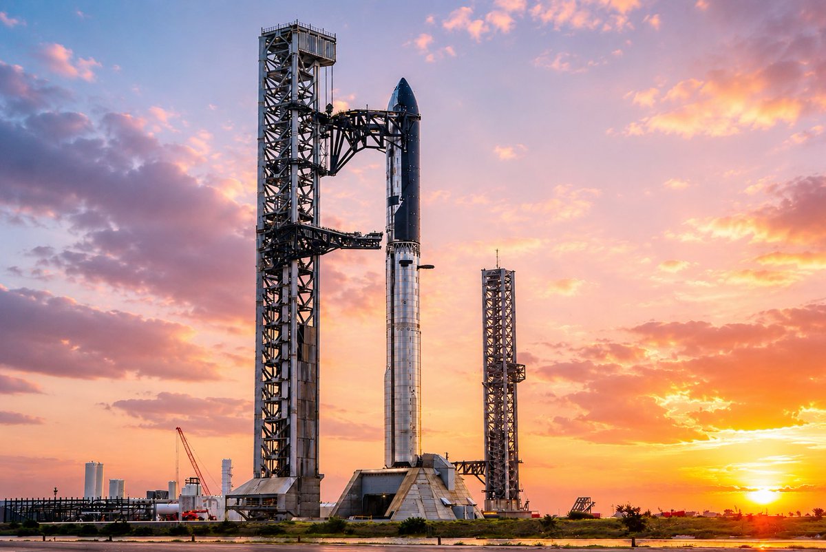 LunarCitizens's tweet photo. @teslaownersSV Starship Ship 39 stacked atop Booster 19 — the first fully stacked Starship Version 3 https://t.co/dbi0TuQwy9