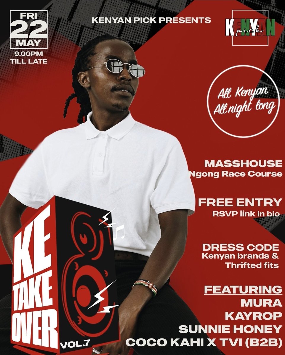 KenyanPick's tweet photo. 22ND MAY 2026 - The biggest KE bash is going down, at @masshouse_ke 🤩🇰🇪🔥

100% Kenyan music all night featuring the sickest line up of DJs; our OGs @muraTHEdj, @corinnekahi x T.V.I (B2B), @Kayropmusic and the newest member of the KP family @djSunnieHoney making her debut 🔥 https://t.co/cvUohwqBCj