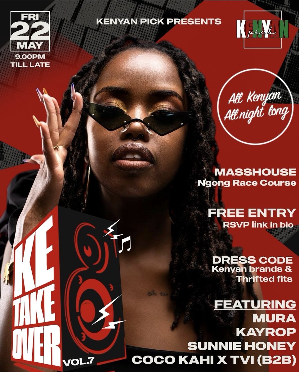 KenyanPick's tweet photo. 22ND MAY 2026 - The biggest KE bash is going down, at @masshouse_ke 🤩🇰🇪🔥

100% Kenyan music all night featuring the sickest line up of DJs; our OGs @muraTHEdj, @corinnekahi x T.V.I (B2B), @Kayropmusic and the newest member of the KP family @djSunnieHoney making her debut 🔥 https://t.co/cvUohwqBCj