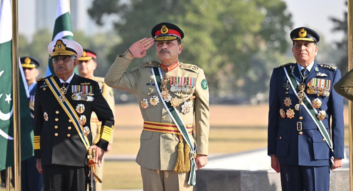 PakistanFauj's tweet photo. Marka-e-Haq (MeH) #ISPR

Field Marshal Syed Asim Munir, NI (M), HJ, Chief of Army Staff (#COAS) and Chief of Defence Forces (CDF) of #Pakistan will address a special ceremony marking one year of Marka-e-Haq victory at GHQ, Rawalpindi, tomorrow morning (Sunday), scheduled to begin at 8:40am, senior military leadership will attend the ceremony.

The ceremony, scheduled to begin at 8:40am, will feature top military leadership, with Field Marshal Munir participating as chief guest.

Air Chief Marshal Zaheer Ahmad Babar Sidhu and Chief of Naval Staff Admiral Naveed Ashraf will also attend the event, which includes wreath laying at the martyrs' monument and a tri-services salute.

Marka-e-Haq (battle of truth) refers to the 19-day military conflict with India, spanning from April 22 to May 10, 2025.