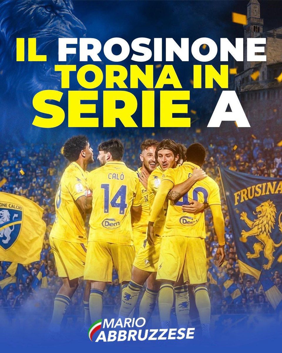 Dopo sacrifici, battaglie e un sogno inseguito fino all’ultimo minuto, il Frosinone Calcio torna finalmente in Serie A.
Un traguardo che va oltre il calcio: è l’orgoglio di un’intera terra, di un popolo che non ha mai smesso di crederci.