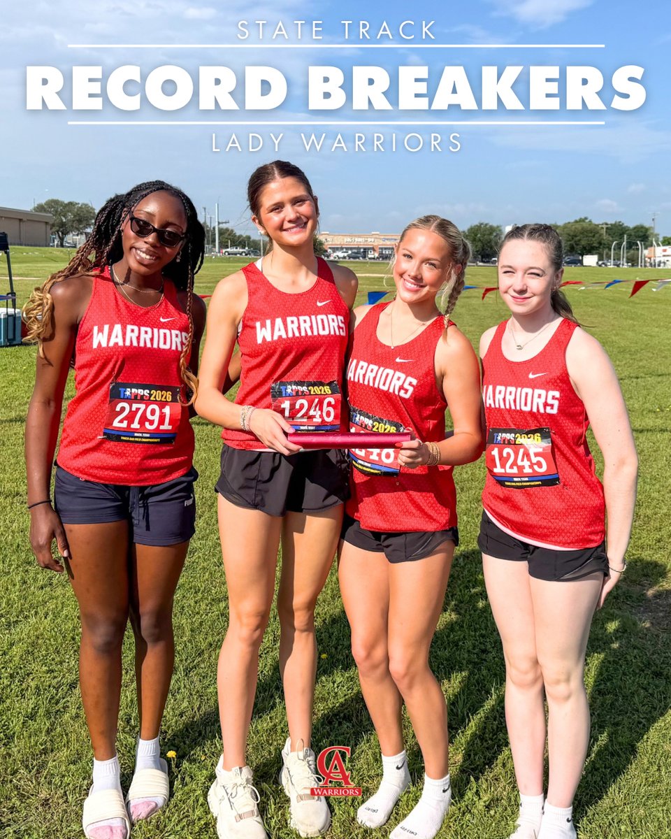 CAwarriors's tweet photo. 📣 BREAKING NEWS! 📣 Our Lady Warrior track relay team placed 2nd in the 4x100m relay this morning at the State Track Meet, and they broke a state record with an incredible time of 51.97 seconds! Even more impressive, all top 3 teams finished ahead of the previous state record. https://t.co/emwYVrIg8q