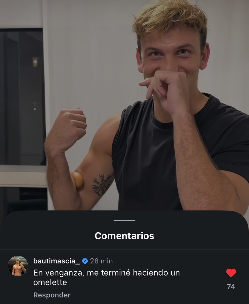B: En venganza, me terminé haciendo un omelette

JAJAJJAJAJAJA que tipo gracioso 😂🤍