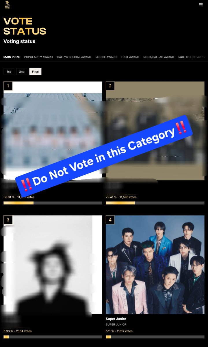 ‼️CHECK THE CATEGORY‼️

Double check the SMA Category before voting ELFs! Our priority category is the [KPOP World Choice - Group] because it is 100% based on this voting.

We currently leading now. Dont waste your votes on the other categories as we have very low chance of