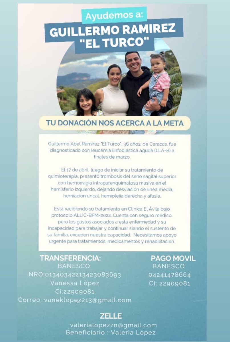 El Turquito Ramírez está pasando una situación delicada de salud. Pronto va a necesitar un transplante de médula ósea, les pido por favor difundan y podamos apoyarlo en este momento tan necesario. Su esposa ha estado en constante comunicación conmigo. Compartan por favor