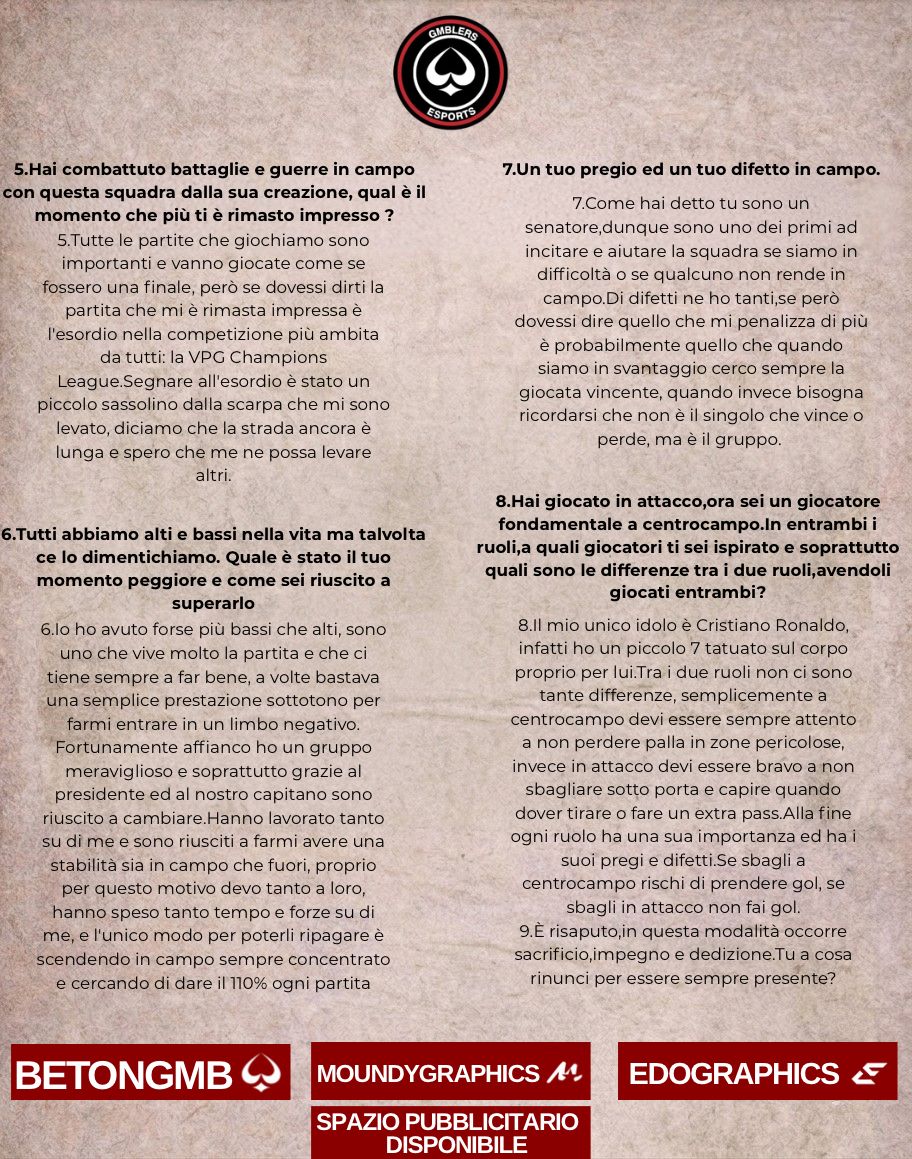 GmblersProClub's tweet photo. Nuovo capitolo delle nostre interviste ai nostri ragazzi! 

Oggi intervistiamo un altro dei nostri senatori: @Deshonorer 

Buona lettura 🃏🎲 

#BetOnGMB❤️🖤 #GMBwin
#ProClub #FC26 
🎨 | @MoundyGraphics https://t.co/R0HaoajKyI