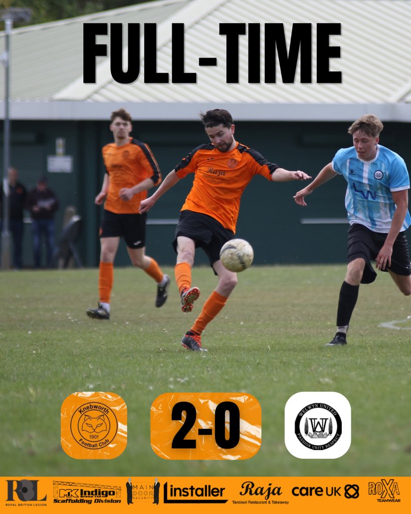 KnebFC_Seniors's tweet photo. FULL TIME.

Knebworth 2-0 Welwyn United.

A perfect way to end the season at The Rec, securing second place in the league with another strong performance.

#UpTheKneb

🧡🖤 https://t.co/qBe5HpjeYy