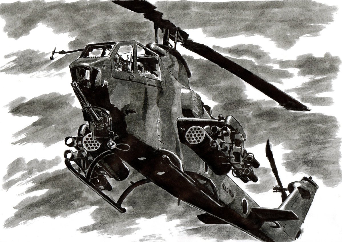 陸上自衛隊 攻撃ヘリコプター AH-1S コブラ
ずっとサボってた背景をやっとこさ描いた
#自衛隊 #筆ペン画 #絵描き