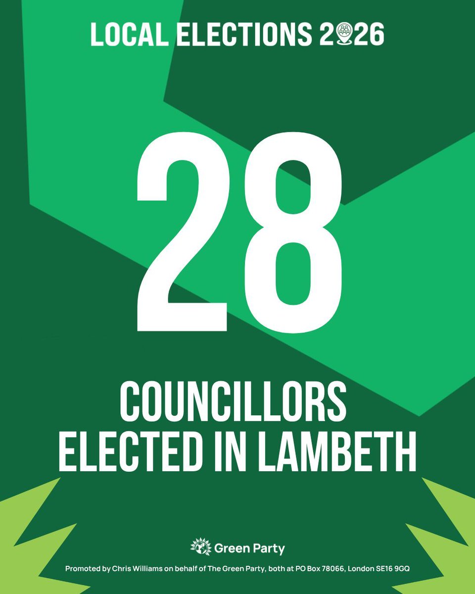 The wins don't stop...

28 Greens elected in Lambeth to become the largest party 💚