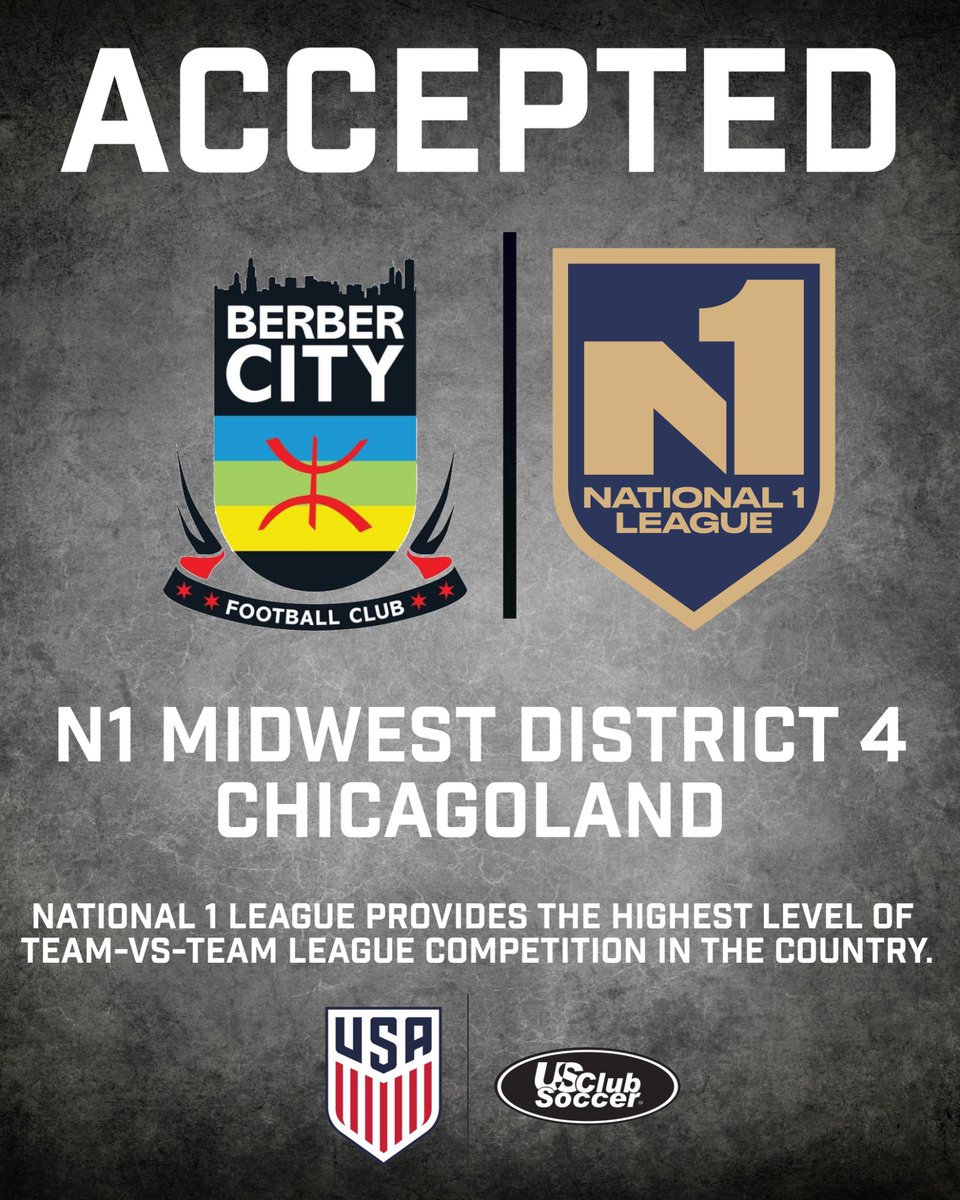 BerberCityFC's tweet photo. Berber City FC is proud to announce our acceptance into National League 1 — Midwest District 4 (Chicagoland). https://t.co/06ha6gxGom