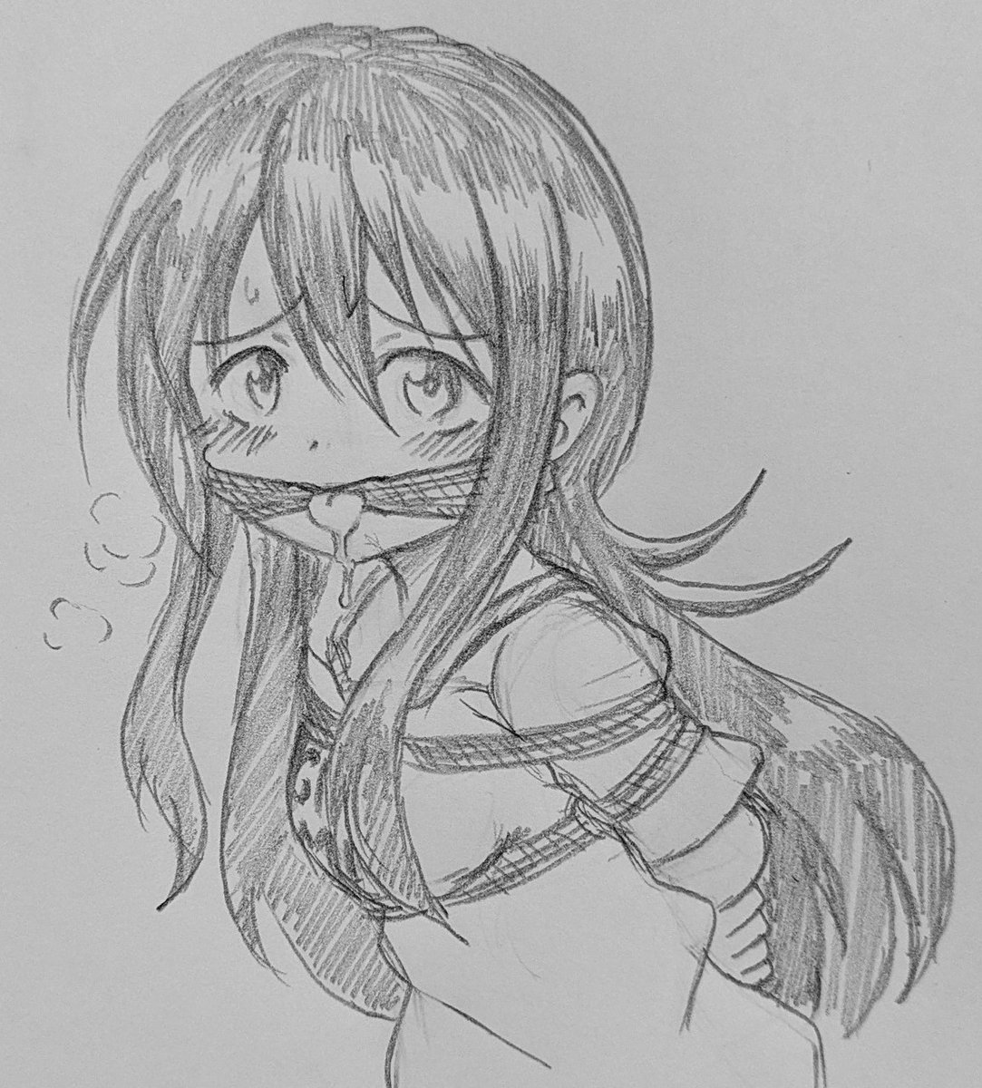 Yumeka_rorirori's tweet photo. #深夜のDID作品60分一本勝負
お題【縄】
い　つ　も　か　い　て　る

なので普段全く描かない舌を縄で挟んで猿轡にするやつ描いてみました。 https://t.co/1Hi92dkYUn