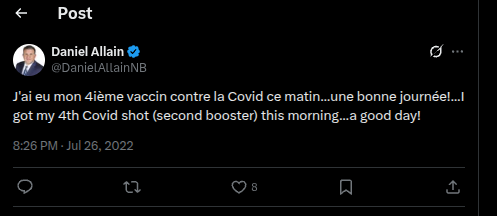 LPNewBrunswick's tweet photo. @DanielAllainNB The Libertarian Party endorses Daniel Allain for "Conservative" Leader:
The quad-vaxxed booze-loving banker behind Policy 713, French immersion/non-voluntary bilingualism, "amalgamating" villages without our consent.
We'll pick up all the voters who hate you.✌️ https://t.co/EY6LbqvIdp