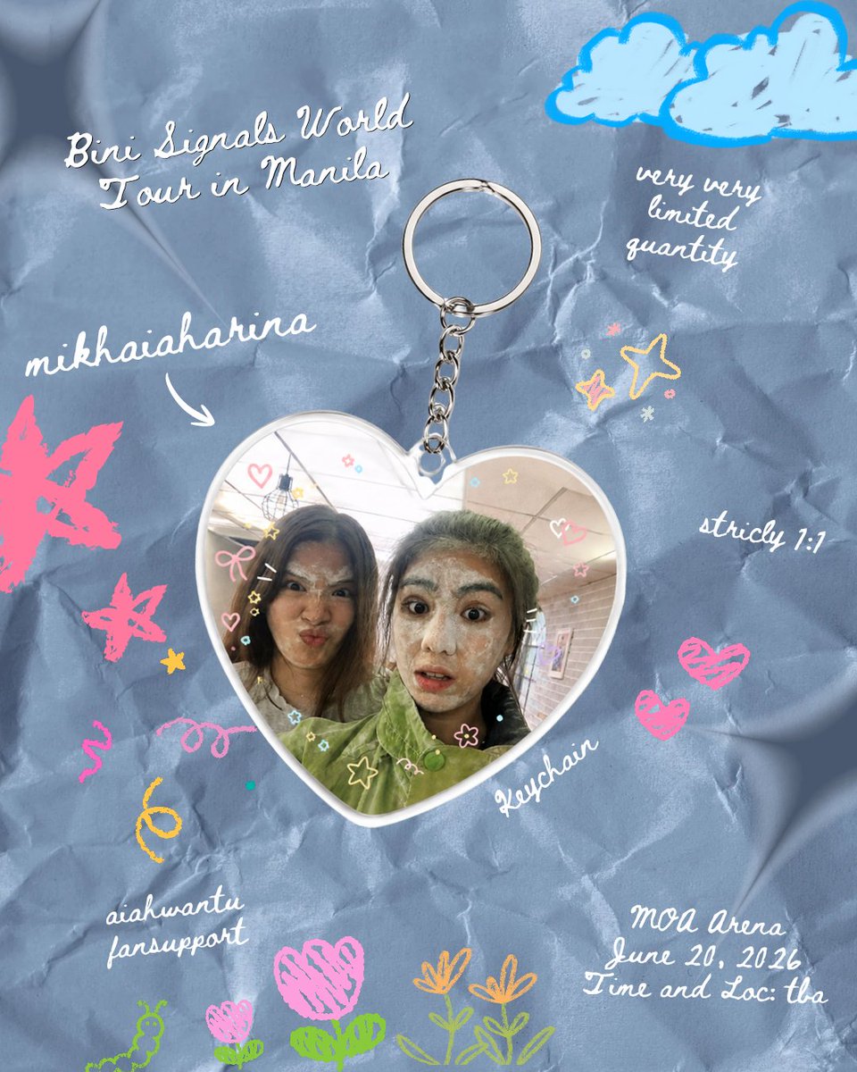 aiahwantu's tweet photo. BINI SIGNALS WORLD TOUR IN MANILA DAY 1

📡 fan support by: @aiahwantu 📡

♡ mikhaiaharina keychain ♡
- mbf @aiahwantu
- like &amp; rt
- loc: tba
- date: June 20, 2026
- vv limited quantity (1:1)
- open for donations!! (dm me po) https://t.co/kDmVcOrCg9