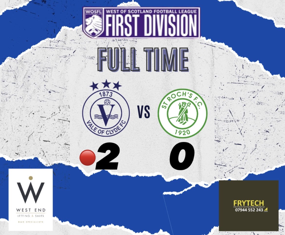 FULL TIME AND WHAT A WIN FOR THE TIN PAIL!!!! 

10 men for over 50 minutes and it didn’t matter for this incredible Tin Pail side, with two outstanding  “bullet” headers from Robbie Peebles making the difference and sending all 3 points home with the Vale! 

A clean sheet today