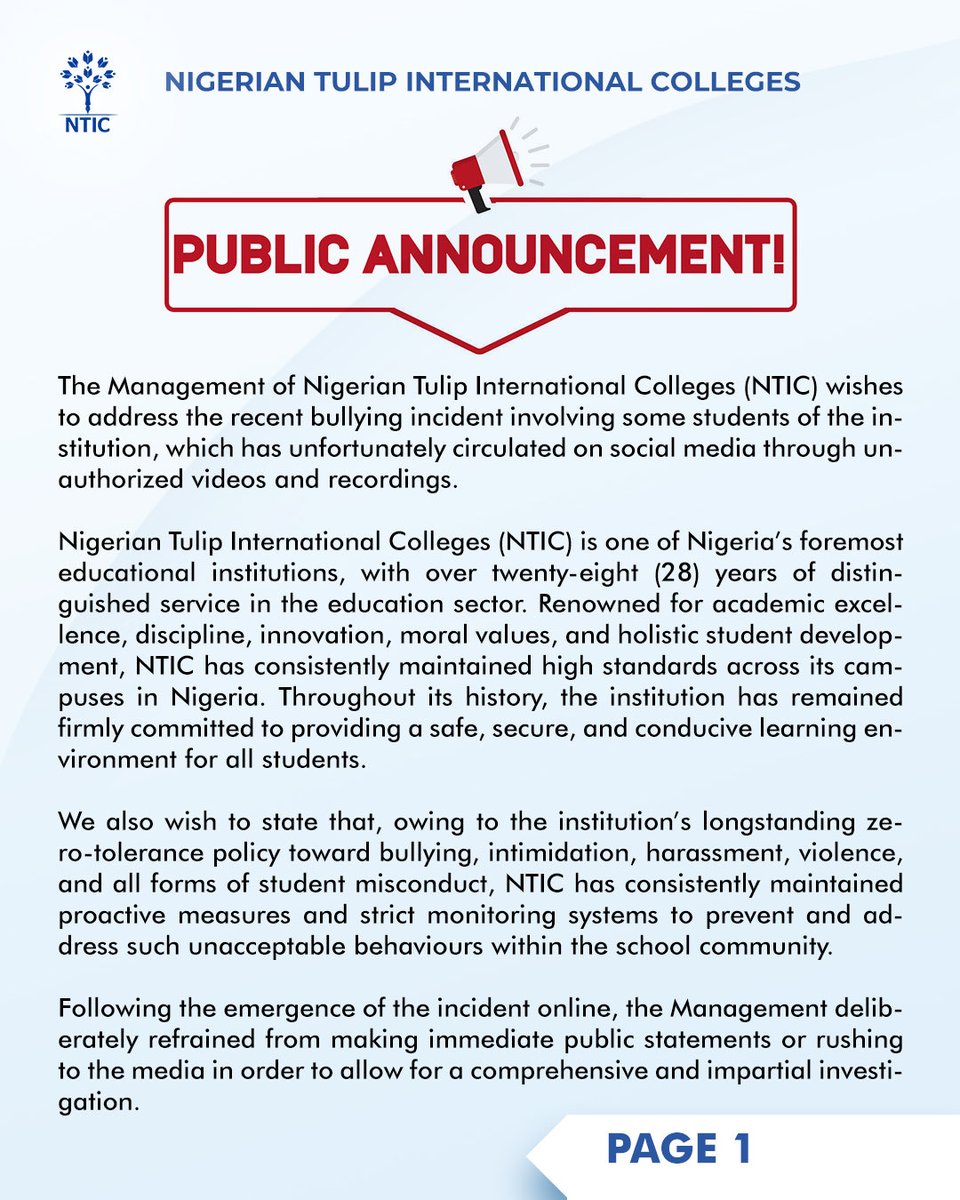 Nigerian Tulip International Colleges tweet media