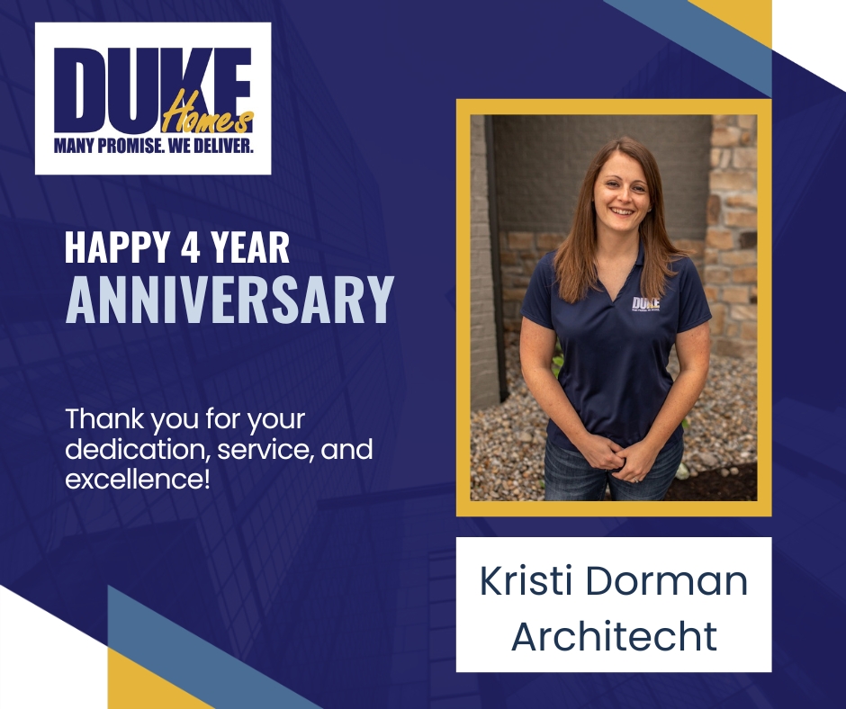 DukeHomes's tweet photo. Today we celebrate 4 years of Kristi bringing clients’ visions to life as a Duke Homes in-house architect. She thoughtfully designs each project around our clients’ needs, lifestyles, and dreams. Thank you, Kristi, for your talent and dedication! https://t.co/HfvAS3aT4w