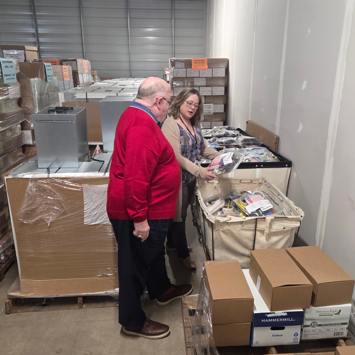 dcElections's tweet photo. Staff have been preparing equipment, supplies, and ballots for 205 polling places for the Primary Election. Danielle Jensen is learning processes as we get ready for her first election as Douglas County Election Commissioner. #VoteDouglasCounty #ElectionPreparations #2026Primary https://t.co/Fl3gMHxKU6