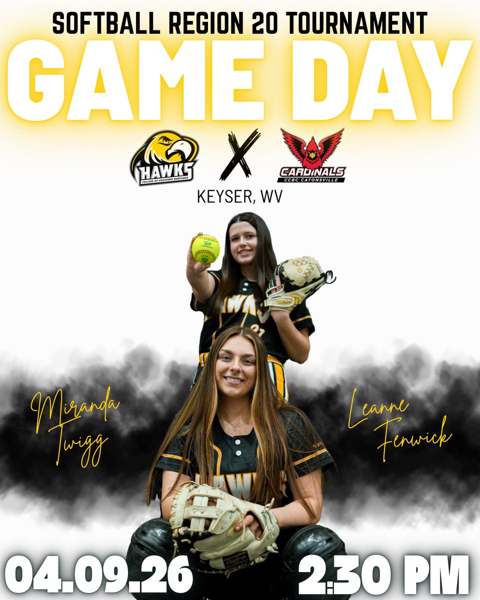 CSMHawksATH's tweet photo. 🥎 Gameday (Region 20 Tournament) 🥎

#3 Southern Maryland (21-13, 15-3 MD JUCO)

🆚 #5 CCBC Catonsville (22-20-1, 11-4-1 MD JUCO)

⏰ 2:30 p.m.

📍 Keyser, West Virginia (PSC Softball Field)

📺 https://t.co/paEL1TdzdD

📈 https://t.co/Q6xfPr0CCr

🎟️ https://t.co/dD8BDmi7hA https://t.co/mDX1vvGxaa