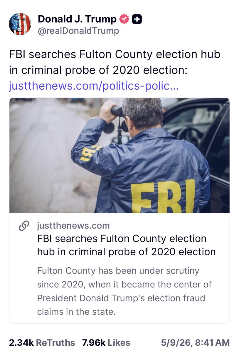 intheMatrixxx's tweet photo. FBI raided the Fulton County Election Hub in a criminal probe of the 2020 election!!!

President Trump was right from Day One. The American people knew it — now federal agents are seizing ballots and records from the very place that stole Georgia.

No more rigged elections. No more Fani Willis witch hunts. Justice is coming for the steal!

Thank you @realDonaldTrump and the Trump Administration for delivering real accountability.