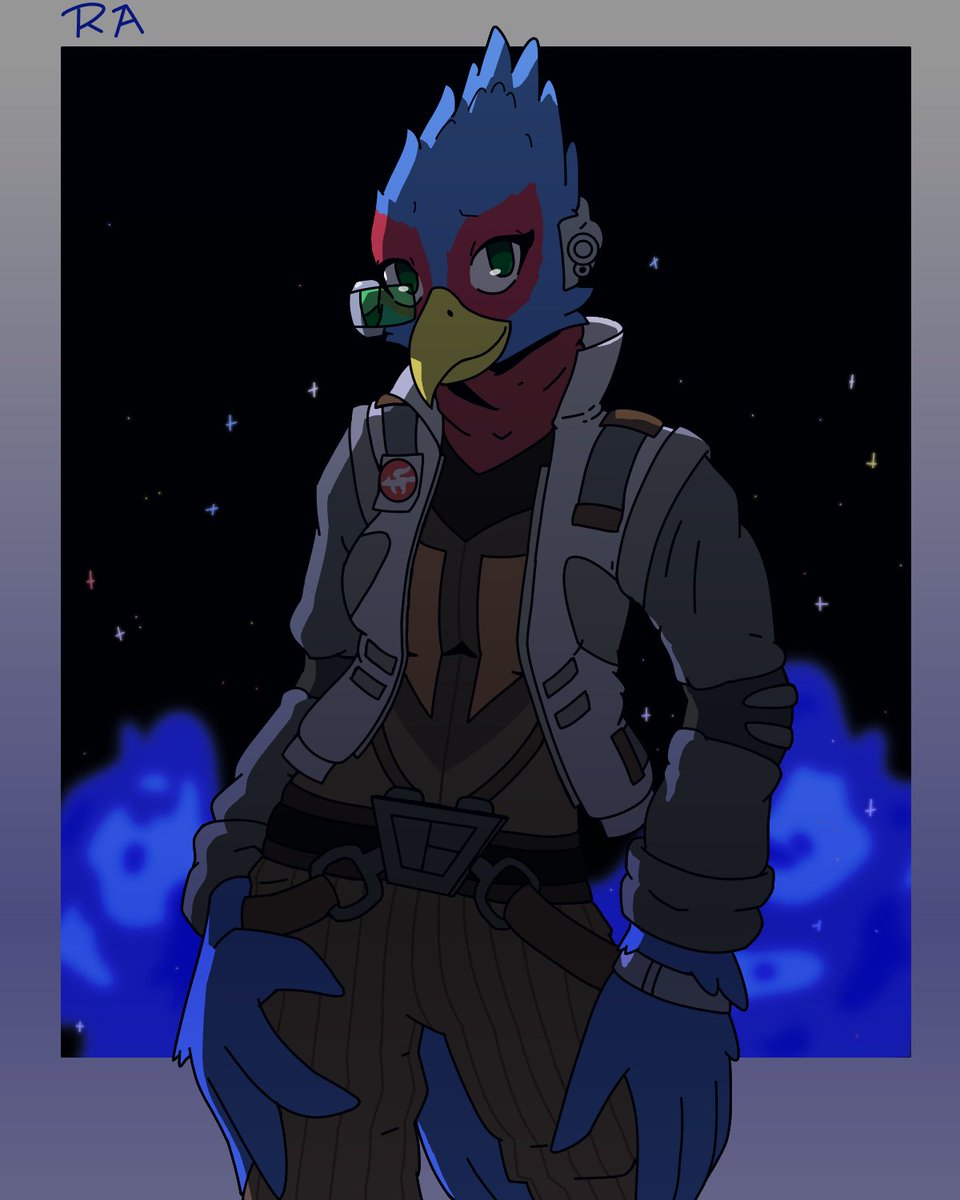 reckfulabandon's tweet photo. So... Star Fox, huh? I have a lot of very complex and contradictory feelings about the new game, but I think I'm excited. Anyway, genderswapped Falco. https://t.co/bi8ULXDwpY