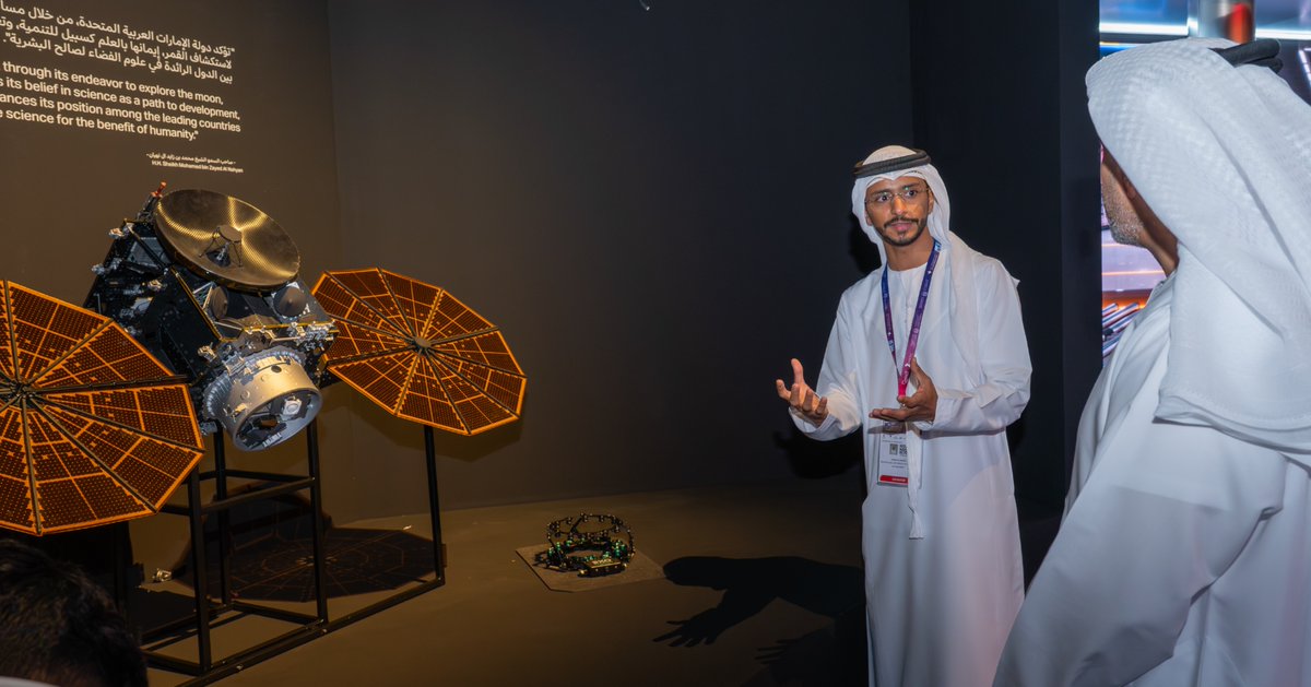MBR_Explorer's tweet photo. At MIITE 2026, the Emirates Mission to the Asteroid Belt welcomed H.E. Ahmad Belhoul Al Falasi, Minister of Sports and Chairman of the UAE Space Agency, alongside H.E. Salem Butti Al Qubaisi and H.E. Ibrahim Al Qasim to discuss the latest developments on the Impactor Project. https://t.co/fSPAg8U3Fh