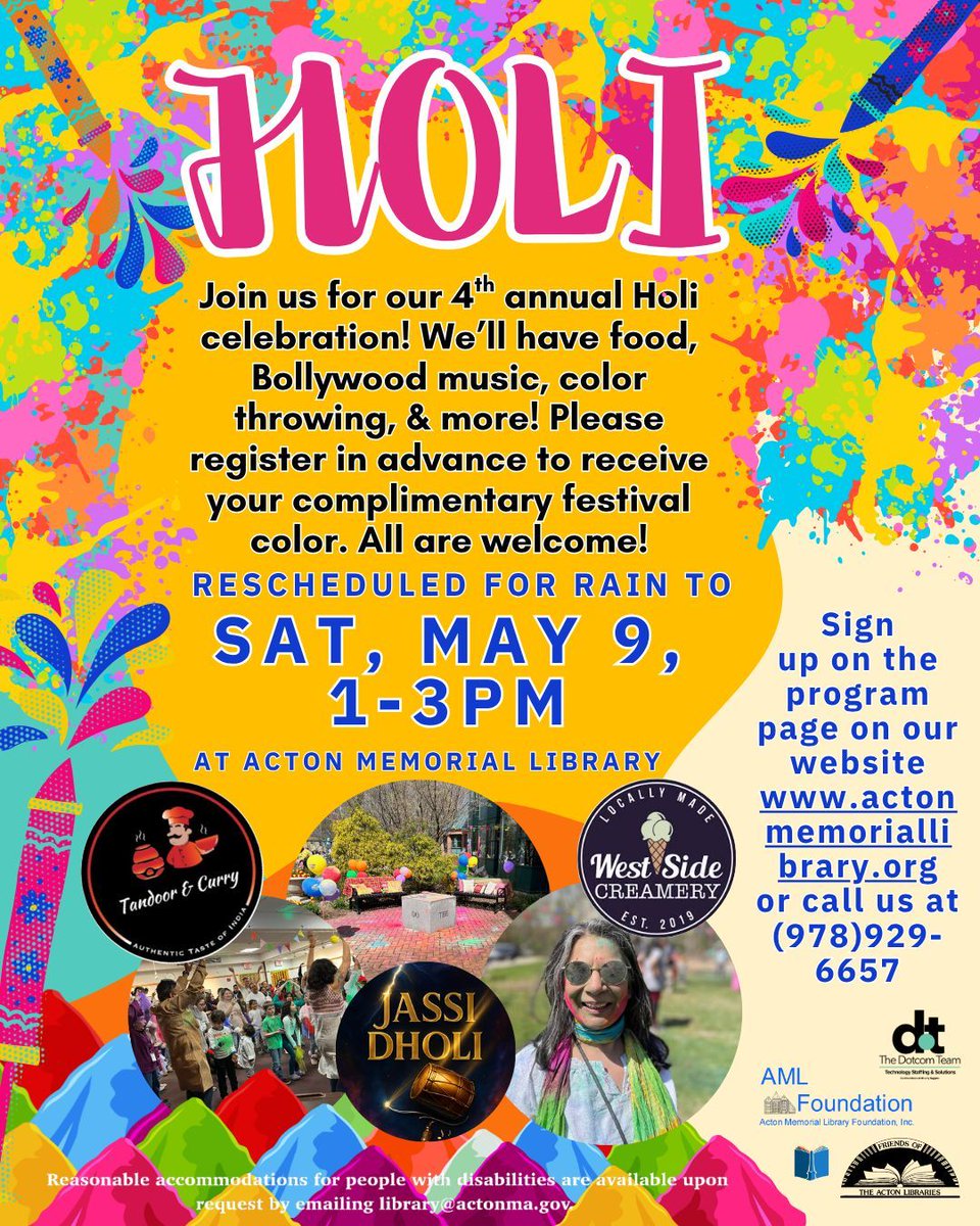 ActonCitLibrary's tweet photo. Today Sat, May 9, from 1-3PM, Rain or Shine!
Sign up on the program page on our website here: https://t.co/P7W6a4arYU 
See bio for accessibility info. https://t.co/rQFVIsXbku
