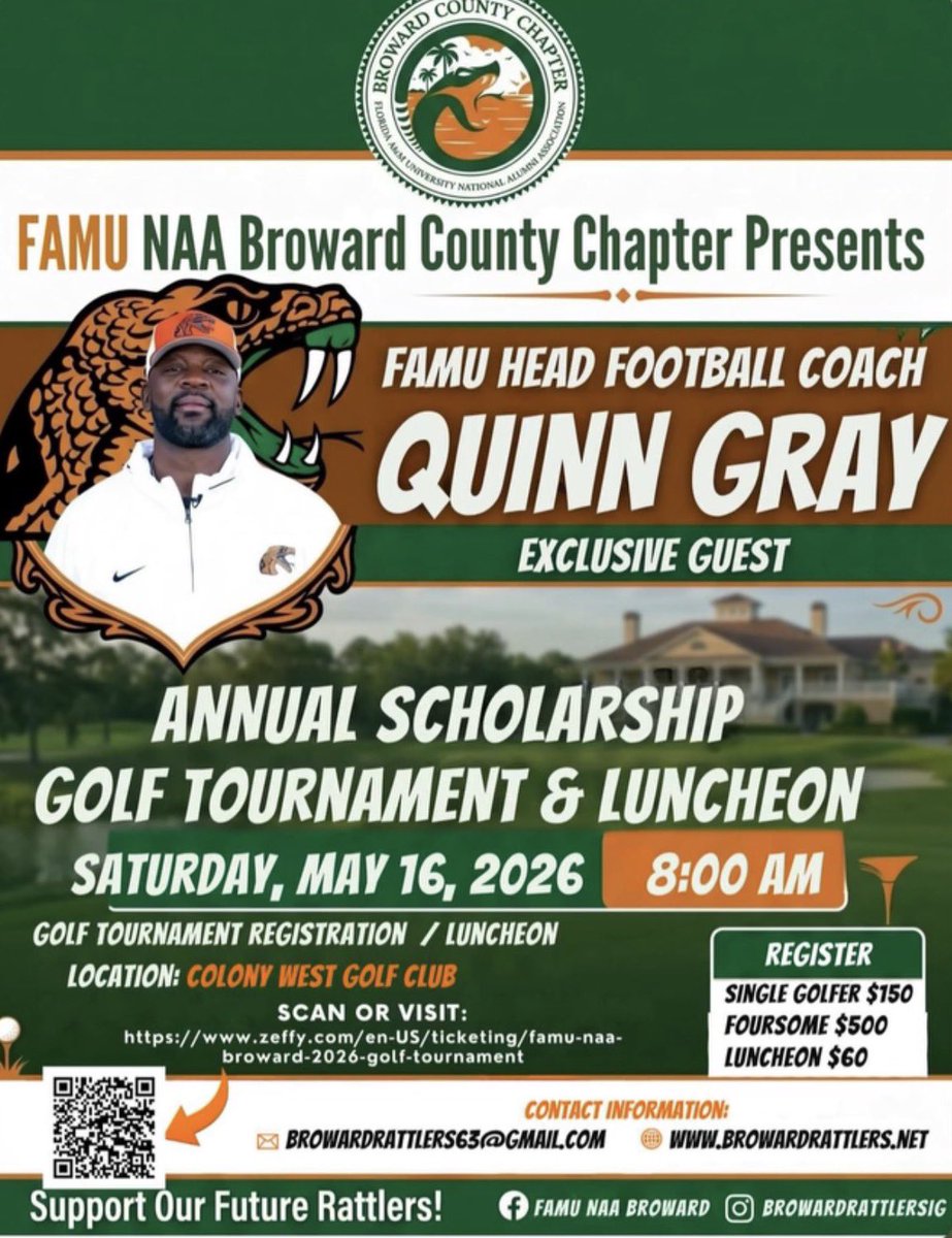 Second2NunnFit's tweet photo. Calling all South Florida Rattlers to come out and help raise money for the FAMU Broward County NAA to help with future scholarship!! https://t.co/ge0l2N769R