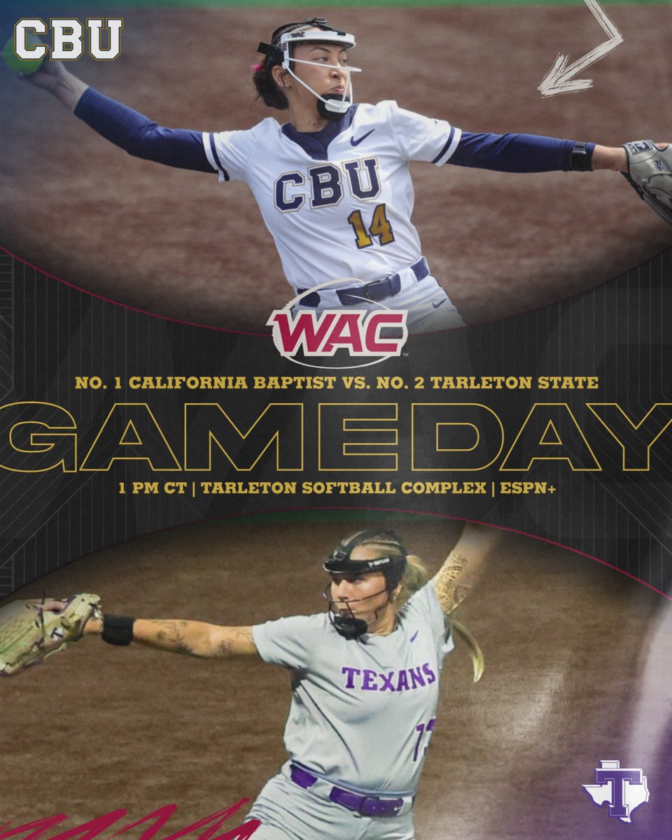 UAConference's tweet photo. 2026 @UCU_LA #WACsb Tournament π₯: Championship π
No. 1β£ @CBUSoftball π No. 2β£ @TarletonSB
β° 1 p.m. CT
π Tarleton Softball Complex | Stephenville, TX
πΊ (ESPN+): https://t.co/8vGfWrWZoD
π https://t.co/Ir3ZYgvfVP https://t.co/JtU4kk8dS3
