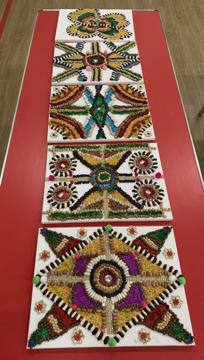 CulturalEduc's tweet photo. Yr4/5 &amp; Yr6 didn’t disappoint .. their Rangolis were amazing too! 
Just had to put them all together to show them all.  Cant wait to see them on display in school. https://t.co/5dJxl669iV