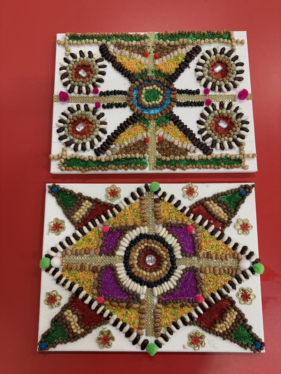 CulturalEduc's tweet photo. Yr4/5 &amp; Yr6 didn’t disappoint .. their Rangolis were amazing too! 
Just had to put them all together to show them all.  Cant wait to see them on display in school. https://t.co/5dJxl669iV