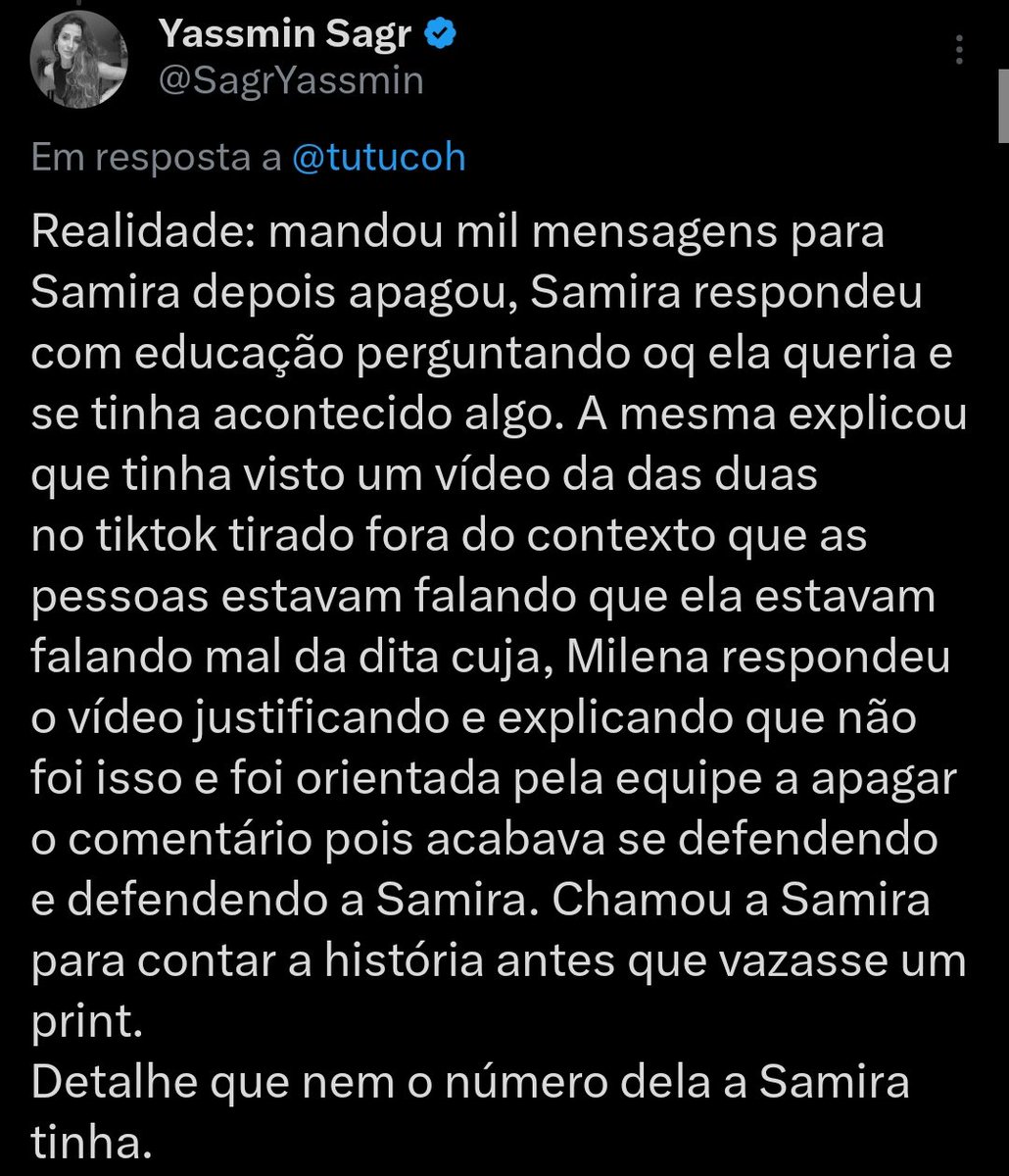 A irmã da Samira desmentindo a Milena kkkkkkkkkkkkkkkkkkk