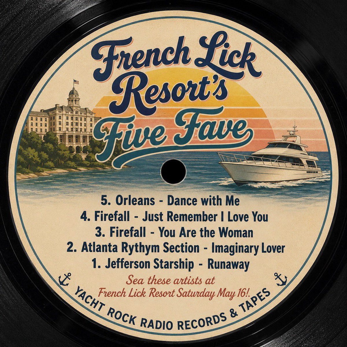yachtrockradio's tweet photo. This week’s #YachtRockRadio #FiveFave features the artists performing at @FL_Resort on Sat May 16 (info and tix at https://t.co/0x8wkzvHD7). Reply with your 5 #YachtRock era songs to win and hear your songs on the air! https://t.co/vuHWgNz8JC