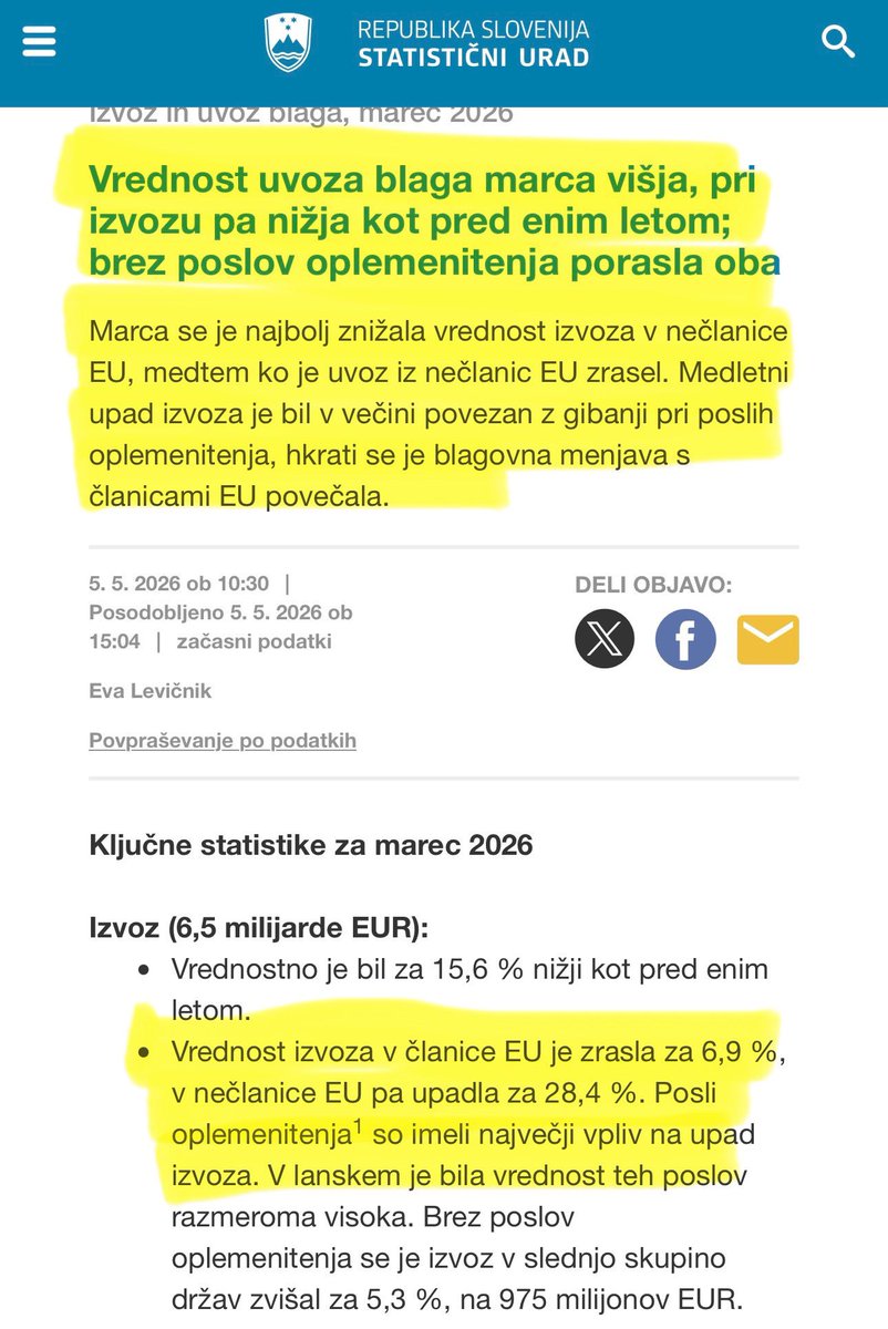 Matej_R81's tweet photo. Tole vse skupaj bo počasi postalo res negledljivo, še preden se je začelo. Gospod Lotrič, ki me je, ko sem ga vprašal zakaj je njegov državni svet rekorder po povišanju stroškov v zadnjih 4 letih, raje kar blokiral. On na televiziji ljudem prodaja zgodbo o upadu izvoza za 39%. Zdaj pa dejstva:

1. Izvoz se je v začetku 2025  povečal za 88,6% glede na leto 2024
2. Izvoz v EU je v začetku letošnjega leta zrasel za 6,9% glede na lani.

Gledam gospoda Lotriča in se sprašujem: ali so ti ljudje funkcionalno nepismeni ali pa nas imajo za popolne idiote?
To ni več »alarm«, to je farsa.
V svetu odraslih številke ne služijo vašim čustvenim izpadom, ampak realnosti. Nehajte lagati narodu ali pa vrnite licence za vodenje česarkoli resnejšega od vaške veselice. 🇸🇮📉🤡