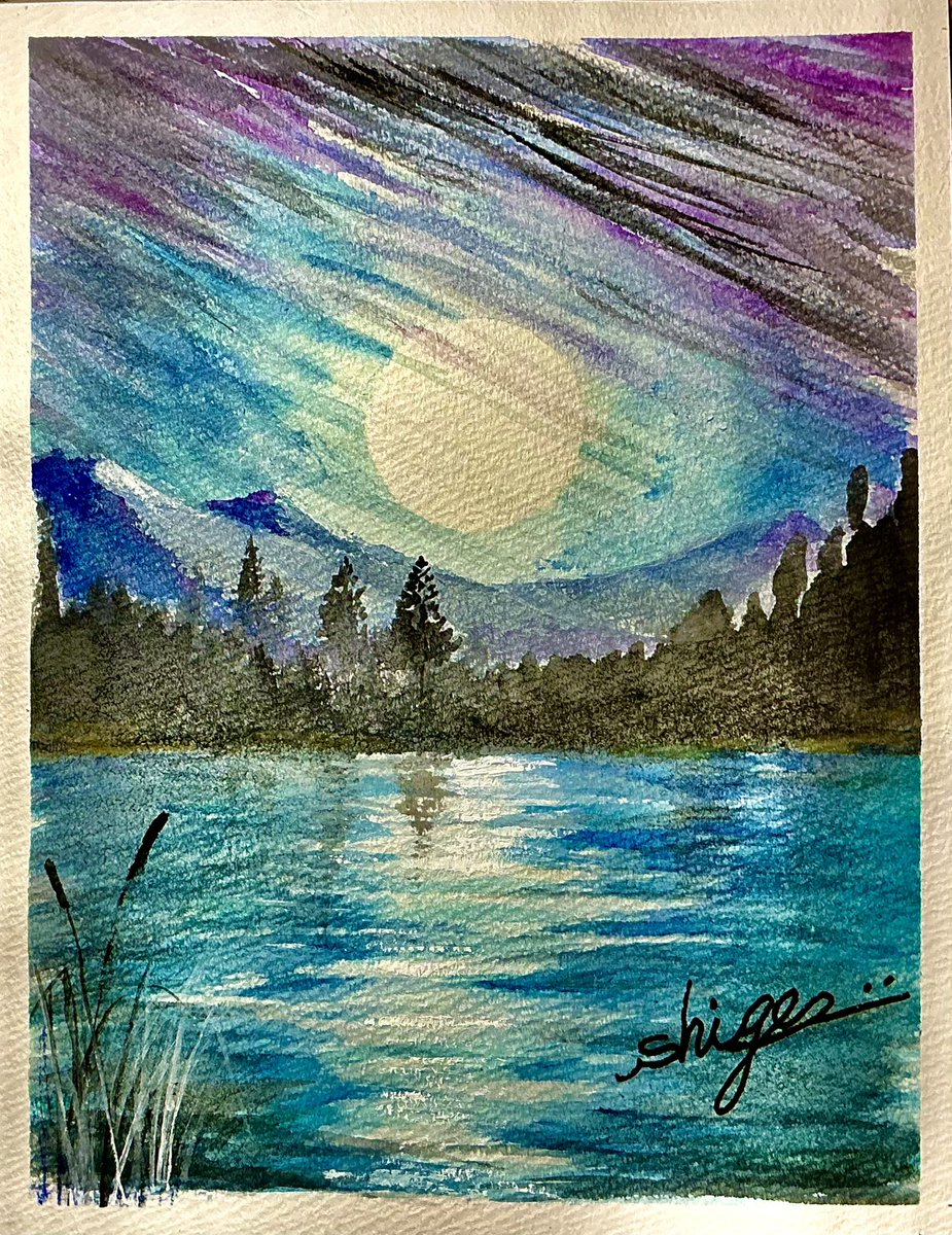 jm2YfNu9Xvtndux's tweet photo. 〜A quiet,peaceful spring evening.(静かな静かな春の宵)〜今朝も透明水彩絵の具を使って、春の宵の風景を描いてみました。ゆっくりと大きな月が昇って、霞広がる春の霞です。
#透明水彩画
#風景画
#春の宵
#絵を描いている人と繋がりたい
#絵が好きな人と繋がりたい https://t.co/ZEpKw82lsh