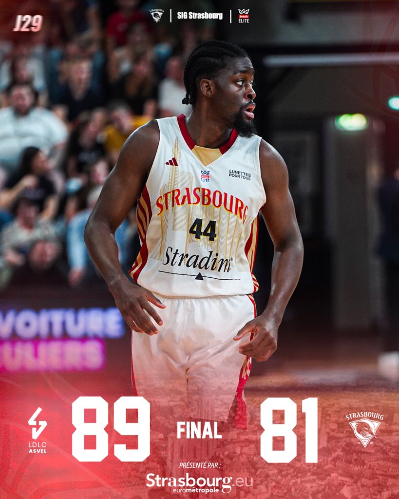 sigstrasbourg's tweet photo. 𝗦𝗖𝗢𝗥𝗘 𝗙𝗜𝗡𝗔𝗟
Soirée compliquée à l’Astroballe. Défaite face à l’ASVEL
Rendez-vous à domicile samedi prochain pour le dernier match de saison régulière !
#BetclicELITE #ASVELSIG #gosig https://t.co/8zjJM4jol6