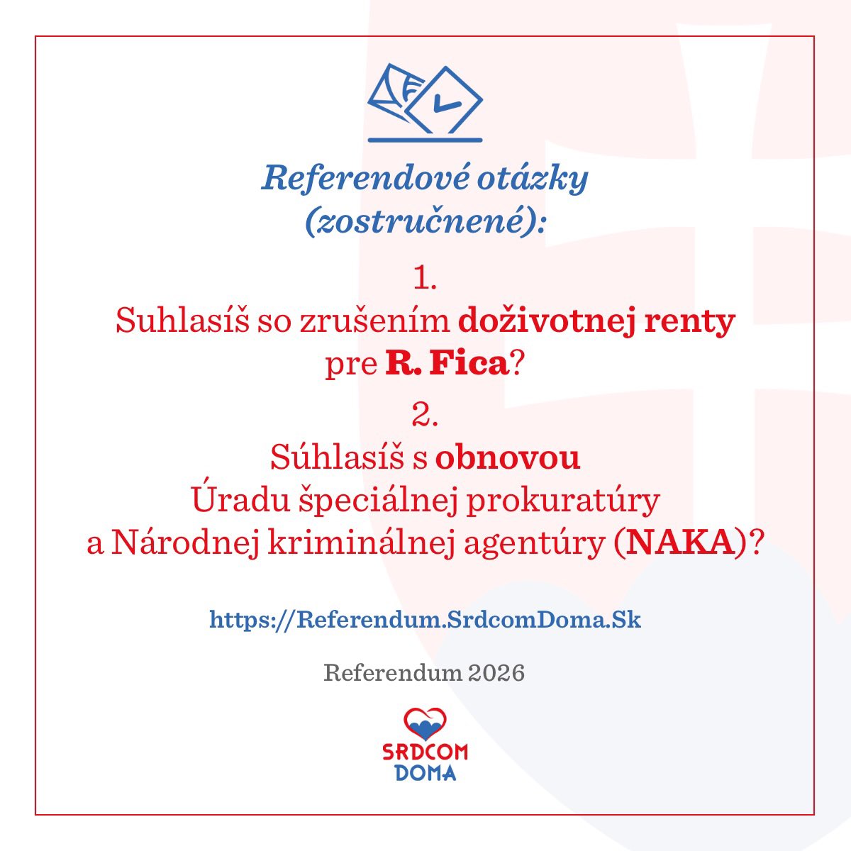 srdcomdoma's tweet photo. Registrácia len do 13.5.2026!
🇸🇰📨Hlasujme v referende - poštou zo zahraničia.
Ukážme, že nám záleží na tom, aby bolo na Slovensku lepšie!

Hlasuj poštou!
https://t.co/l3Jpdqumtk
 #referendum #volbapostou #volbazozahranicia https://t.co/1k4aLqeAS3