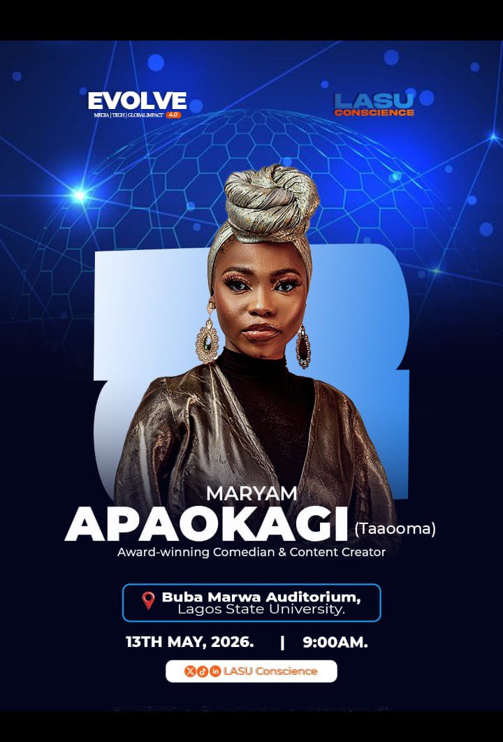 lasuconscience's tweet photo. Meet Maryam Apaokagi.😍

From viral skits to building one of Nigeria’s biggest digital brands, Taaooma is coming to EVOLVE 4.0 to share insights on creativity, storytelling, media, and global impact.

To Register: https://t.co/flfTibLBNi

#evolve4 #taaooma #lasu https://t.co/uZaltg73B9