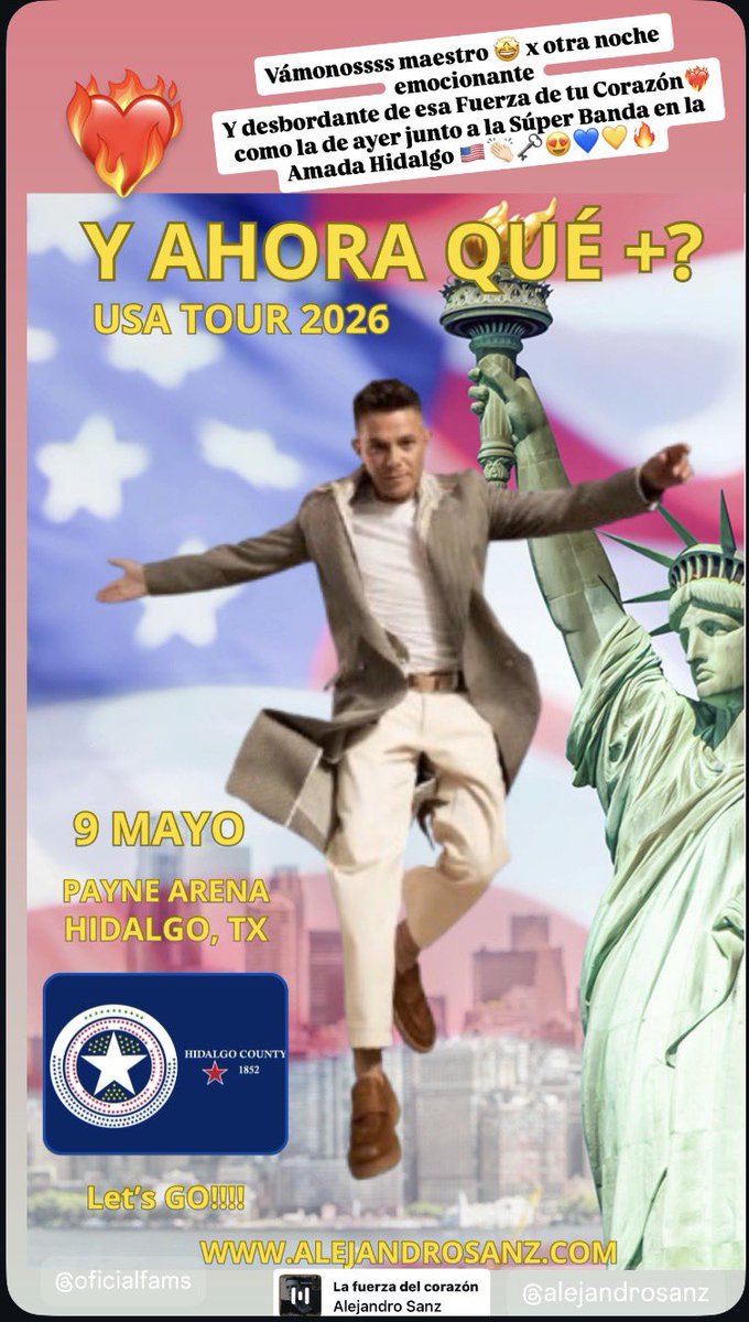 Vámonossss maestro🤩 x otra noche
emocionante Y desbordante de esa Fuerza de tu Corazón❤️‍🔥 como la de ayer junto a la Súper Banda💪🏻🎶 en la
Amada Hidalgo 🇺🇸☀️🗝️😍💙💛🔥

 instagram.com/stories/raquel…