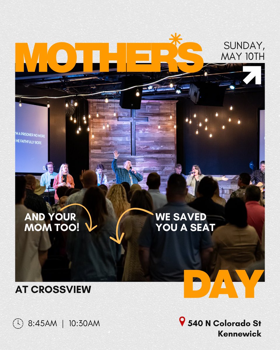 CrossviewComm's tweet photo. Still looking for something to do Mother’s Day? Bring your mom/the whole family to Crossview. The coffee is hot, and we saved you a seat! 
We can’t wait to join together and worship Jesus 🙏🏻
See you Sunday morning! 

#crossviewcommunity #tricitieswa #mothersday https://t.co/3d1FzeUGPD