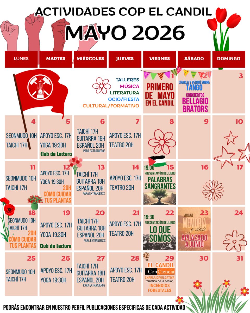 COPElCandil's tweet photo. Este es nuestro calendario de actividades para Mayo.

¡Toma nota! https://t.co/zgyK2fadrH