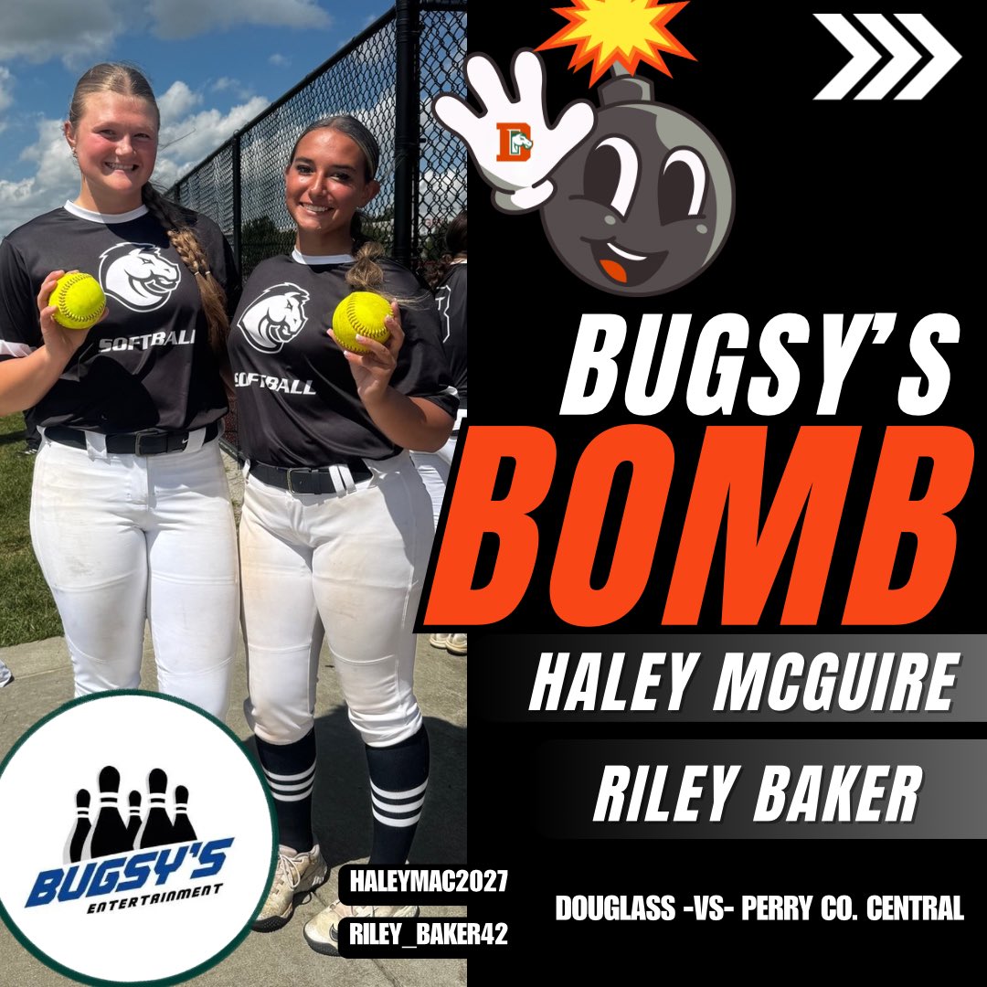FDHS_softball's tweet photo. Another Bugsy’s Bomb for Haley &amp; Riley!! 
Keep crushing it ladies!! 🔥🔥
Sponsored by: Bugsy's Entertainment
#HORSEPOWER 🐎
# BugsysBomb 💣 https://t.co/De3yDv4YMc