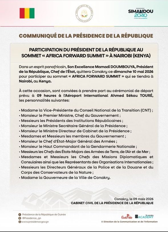 guineeintel's tweet photo. 🇬🇳🤝🇫🇷 Le Général Mamadi Doumbouya est attendu au sommet Afrique-France qui se tiendra à Nairobi les 11 et 12 mai. Rappelons que le 8 avril dernier, le ministre français chargé du Commerce extérieur transmettait une invitation d’@EmmanuelMacron à Doumbouya pour une visite en 🇫🇷 https://t.co/oxqy7O5R1F