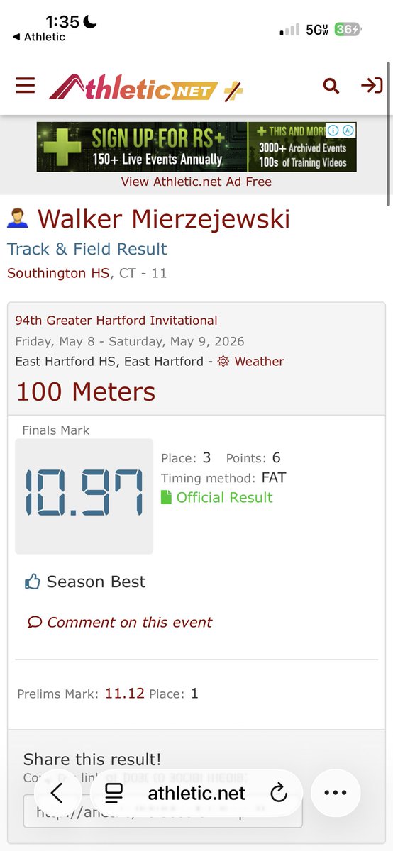 WalkerMezz's tweet photo. New 100m PR ‼️ Only up from here.. https://t.co/TBMOjker2e