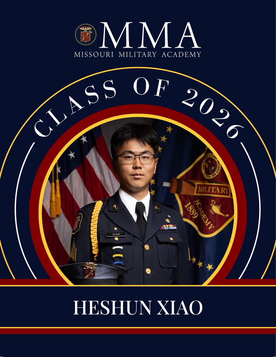 MOmilitaryacad's tweet photo. 🎓 Congratulations to Cadet Heshun Xiao of Troy, Michigan, Missouri Military Academy Class of 2026! Cadet Xiao plans to attend Ohio State University following graduation. Tomorrow we will celebrate Commencement and Final Formation for the Class of 2026! #Classof2026 #MMAProud https://t.co/oHYAQnmaoA