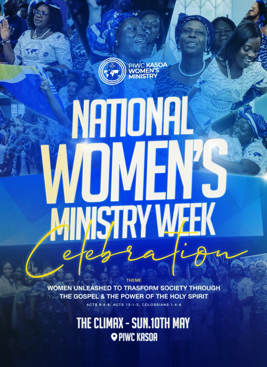 Piwc_Kasoa's tweet photo. Join us as we Climx the National Women's Ministry Week.
#PiwcKasoa | #TheSpecialChurch | #APeopleUnleashed | #NWC26 https://t.co/vDqp8vvkau
