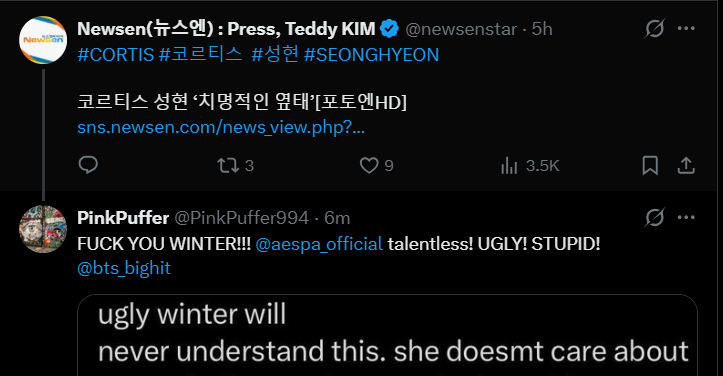 winter_protect's tweet photo. 📢 REPORT

Keep reporting the user below and their other account where they're also doing the same thing, making thousands of tweets harassing W, replying to every official account and using their tags. She's being harassed in their replies as well

🔗: https://t.co/06tLeNOabk

Report this other account as well

🔗: https://t.co/ghNHXRqf5R
🔗: https://t.co/wI4azkp7bX

⭕️ Spam
⭕️ Violent Speech
⭕️ Hate, Abuse, or Harassment